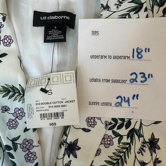 Liz Claiborne Blazer Floral Print Spring Jacket Women’s Lined Size Small NWT - Picture 8 of 8
